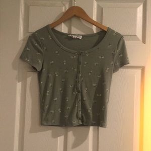 dark sage lil button up shirt w/ flowers